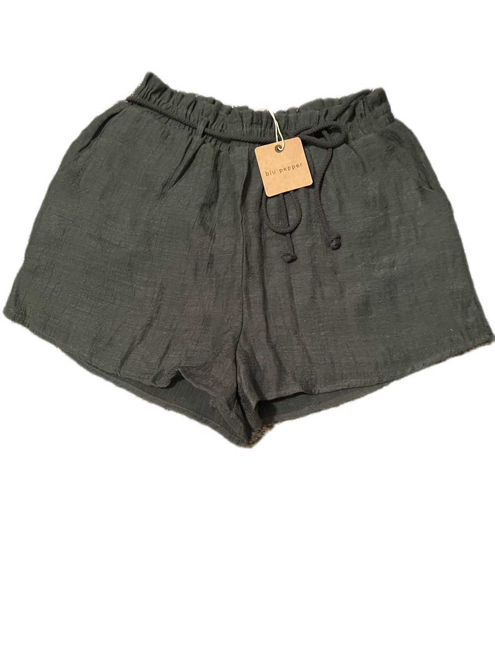 Blu Pepper Olive Green Lightweight Elastic Waist Shorts